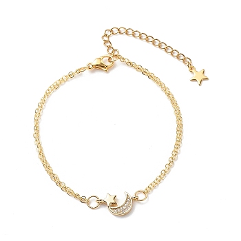 Clear Cubic Zirconia Link Bracelets, Brass Jewelry for Women, Golden, 7-1/8 inch(18.2cm)