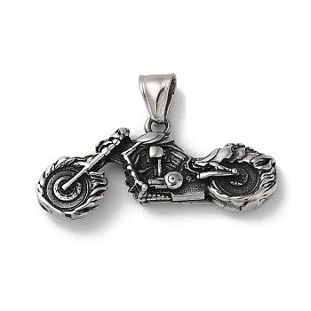 304 Stainless Steel Pendants, Motorbike Charm, Antique Silver, 20x46x9mm, Hole: 9x4mm