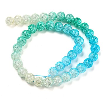 Spray Painted Crackle Glass Beads Strands, Gradient Color, Segmented Multi-color Beads, Round, Green, 10mm, Hole: 1mm, about 38pcs/strand, 15.28 inch(38.8cm)