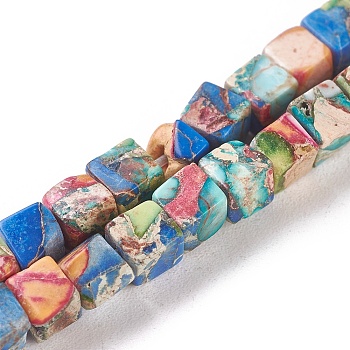Natural Imperial Jasper Beads Strands, Dyed, Cube, Colorful, 4.5x4.5x4.5mm, Hole: 0.8mm, about 87~88pcs/strand, 15.1 inch~15.3 inch(38.5~39cm)
