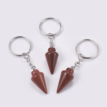 Synthetic Goldstone Keychain, with Iron Key Rings, Platinum, 78mm, Pendant: 32x14mm