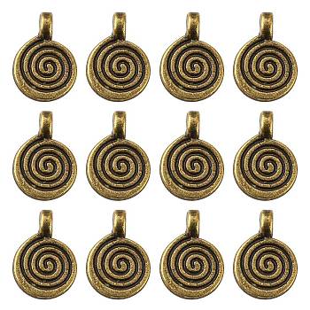 Tibetan Style Alloy Charms, Flat Round with Swirl, Lead Free and Cadmium Free, Antique Bronze, 11.8x8x1.5mm, Hole: 1mm