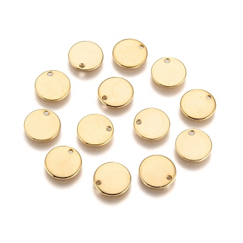 Ion Plating(IP) 304 Stainless Steel Charms, Blank Stamping Tag, Flat Round, Golden, 10x1mm, Hole: 1.2~1.5mm