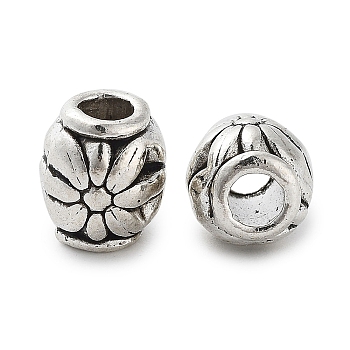 Tibetan Style Alloy Beads, Cadmium Free & Lead Free, Oval with Flower, Antique Silver, 9x8mm, Hole: 3.3mm, about 667pcs/1000g