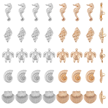 40Pcs 10 Styles 1-Hole Alloy Shank Buttons, Mixed Shapes, 18~22x1.05~18mm, 4pcs/style