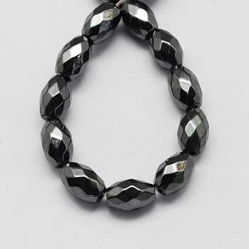 Non-magnetic Synthetic Hematite Beads Strands, Grade A, Faceted, Oval, Black, 6x4x4mm, Hole: 1mm