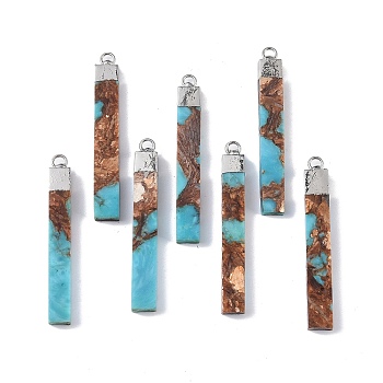 Dyed Synthetic Imperial Jasper Pendants, Rectangle Charms with Golden Tone Brass Findings, Camel, 46x7x4mm, Hole: 2.5mm