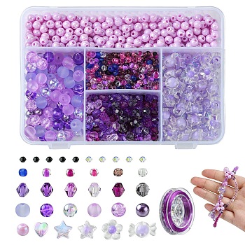 DIY Acrylic & Seed Beaded Stretch Bracelet Making Kit, Purple, 3~12x0.8~17x0.8~8.5mm, Hole: 0.7~2.5mm