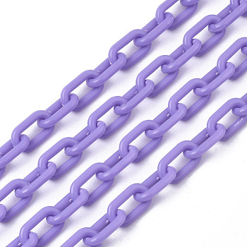 Opaque Acrylic Cable Chains, Oval, Medium Purple, 13x8x2mm, 19.68 inch(50cm)/strand