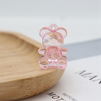 Acrylic Bear Pendant, Keychain Earrings Pendant, Pink, 29x20mm
