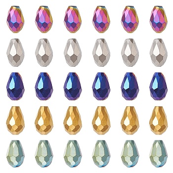 100Pcs 5 Colors Electroplate Glass Bead Strands, Faceted, Teardrop, Mixed Color, 12x8mm, Hole: 1mm, 20pcs/color