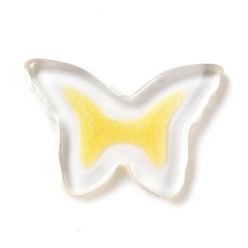 Transparent Acrylic Pendants, with Glitter Powder, Butterfly, Yellow, 22x33x4mm