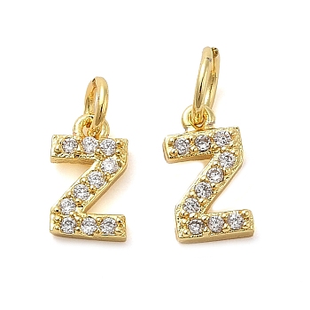 Brass Micro Pave Cubic Zirconia Pendants, with Jump Ring, Letter Z, 8~9x4.5~9.5x1.5mm, Hole: 3.6mm