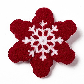 Christmas Cloth Snap Hair Clips, with Iron Clips, Hair Accessorise for Girls, Snowflake, Dark Red, 65x3mm