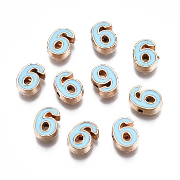 Alloy Enamel Beads, Number, Cadmium Free & Lead Free, Light Gold The lead-free cadmium, Num.6, 10x7x3mm, Hole: 1.5mm