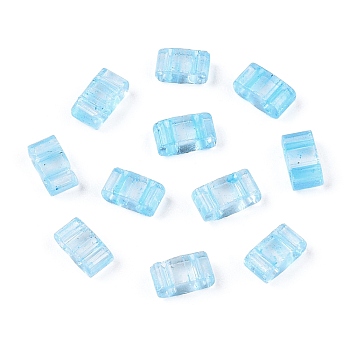2-Hole Glass Seed Beads, Transparent Colours, Rectangle, Light Sky Blue, 4.5~5.5x2x2~2.5mm, Hole: 0.5~0.8mm
