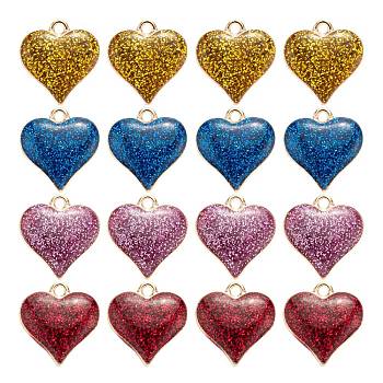 Alloy Enamel Pendants, Heart, Light Gold, Mixed Color, 17.2x15.8x3.2mm, Hole: 1.5mm, 6pcs/bag
