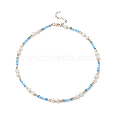Acrylic Imitation Pearl & Glass Seed Beaded Necklace for Women(NJEW-JN04278)-3