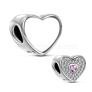 TINYSAND Rhodium Plated 925 Sterling Silver Personalized Dual Hearts Charm Cubic Zirconia European Beads(TS-C-144)-2