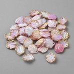 Opaque Acrylic Pendants, Gold Stamping Edge Leaf Charms, Plum, 17x15x4mm, Hole: 1.5mm(RESI-TAC0020-04C)