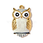 304 Stainless Steel Enamel Pendants, Owl Charms, Ion Plating(IP), Real 18K Gold Plated, Old Lace, 32x19mm(STAS-OY003-02G)