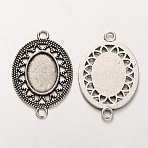 Tibetan Style Alloy Oval Cabochon Connector Bezel Settings, Cadmium Free & Lead Free, Antique Silver, Tray: 13x18mm, 39x26x2mm, Hole: 3mm, about 217pcs/kg(PALLOY-J494-09AS)