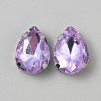 Sew on Rhinestone, Glass Rhinestone, with Iron Prong Settings, Garments Accessories, Faceted, Teardrop, Lilac, 18x13x7mm, Hole: 1.2mm(DIY-WH20031-039A-11)