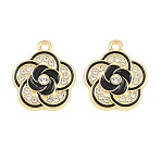 Alloy Black Enamel Pendants, with Crystal Rhinestone, Flower Charms, Rack Plating, Golden, 19.5x17x3.5mm, Hole: 2mm(FIND-C095-09G)