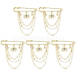 5Pcs Rhinestone Eye & Alloy Star Charms Safety Pin Brooch, Plastic Pearl Beaded Tassel Chains Lapel Pin for Backpack Clothes, Golden, 70x88x5mm(JEWB-CJ0003-44)