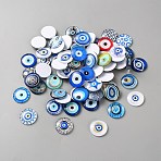 70Pcs Glass Cabochons, Half Round with Evil Eye Pattern, Mixed Color, 25x6mm(GLAA-WH0031-97)