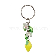 Fruits & Leaf Acrylic Pendant Keychain, with Iron Keychain Ring, Lemon, 7.8cm, pendant: 23x13.5x12mm(KEYC-JKC00680-03)