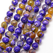 Natural Fire Crackle Agate Bead Strands, Round, Grade A, Faceted, Dyed & Heated, Blue Violet, 6mm, Hole: 1mm, about 61pcs/strand, 15 inch(G-K166-06F-6mm-08)
