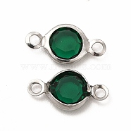 304 Stainless Steel with Glass Connector Charms, Flat Round Links, Stainless Steel Color, Sea Green, 12.5x7x2mm, Hole: 1.5mm(STAS-G305-08P-07)