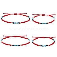 4Pcs 4 Style Glass Seed & Brass Braided Bead Bracelets and Anklets Set, Friendship Jewelry for Women, Red, Inner Diameter: 1.97~3.27 inch(5~8.3cm), 2.76~3.78 inch(7~9.6cm), 1Pc/style(SJEW-SW00003-05)