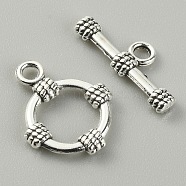 Tibetan Style Alloy Toggle Clasps, Ring with Knot, Antique Silver, Round: 18.5x14x2.5mm, Inner Diameter: 7x9mm, T-bar: 19x7x2.5mm, Hole: 2mm, 2pcs/set(FIND-CJC0017-21D-AS)