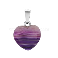 Natural Banded Agate Charms, with Silver Tone Metal Findings, Heart, Dyed, 16x6mm(HEAR-PW0001-057-38)