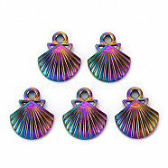 Alloy Pendants, Cadmium Free & Nickel Free & Lead Free, Shell Shape, Rainbow Color, 18x15x3.5mm, Hole: 2mm(PALLOY-S180-096-NR)