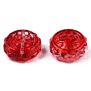 Transparent Spray Painted Glass Beads, Flower with Pawprint, Red, 15x15x5.5mm, Hole: 1.2mm(GLAA-N035-037-C07)