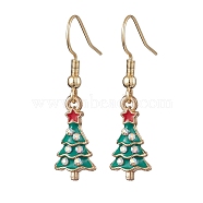 Christmas Tree Alloy Rhinestone Dangle Earrings, Enamel Style, 304 Stainless Steel Earrings for Women, Golden, 32x9mm(EJEW-JE05828-01)