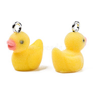 Flocky Resin Pendants, with Platinum Plated Iron Loops, Duck, Gold, 20x18x20mm, Hole: 2.5mm(RESI-N032-02A)