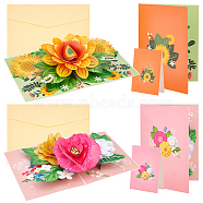 AHANDMAKER 2 Sets 2 Styles Valentine's Day Rectangle 3D Pop Up Flower Paper Greeting Card, with Envelope, Mixed Color, 195x291x85mm, 1 set/style(AJEW-GA0006-96)