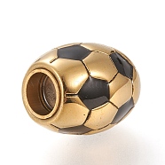 Sports Theme, 304 Stainless Steel Magnetic Clasps, with Enamel, Oval, Football, Golden, 16x13.5x13.5mm, Hole: 6mm(X-STAS-K199-20G)