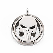 Alloy Diffuser Locket Pendants, with Stainless Steel Cover and Magnet, Magnetic, Cadmium Free & Nickel Free & Lead Free, Flat Round with Skull, Platinum, 36x30x6.5mm, Hole: 3.5mm, Inner Diameter: 23mm(PALLOY-N171-43)