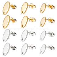 60Pcs 6 Style 201 Stainless Steel Stud Earring Findings, with Hole & 304 Stainless Steel Pins & Ear Nuts, Oval, Golden & Stainless Steel Color, 9~12.5x5~7.5mm, Hole: 1.2~1.6mm, Pin: 0.8mm, 10Pcs/style(EJEW-BBC0001-03)