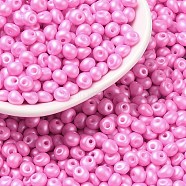 6/0 Glass Seed Beads, Opaque Colours Luster, Teardrop, Hot Pink, 4~5x4~4.5x3~4mm, Hole: 0.8~0.9mm, about 5625pcs/pound(SEED-L011-08A-27)