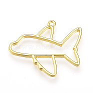 Rack Plating Alloy Open Back Bezel Airliner Pendants, For DIY UV Resin, Epoxy Resin, Pressed Flower Jewelry, Cadmium Free & Nickel Free & Lead Free, Passenger Airplane, Golden, 26.5x34x2mm, Hole: 2mm(PALLOY-Q351-36G-FF)