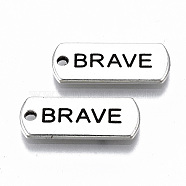 Tibetan Style Alloy Pendants, Lead Free & Cadmium Free, Inspirational Message Charms, Rectangle with Word Brave, Antique Silver, 8x20.5x1.5mm, Hole: 1.6mm, about 650pcs/1000g(TIBE-S3223-135AS-RS)