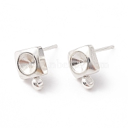 201 Stainless Steel Stud Earring Findings, with 316 Surgical Stainless Steel Pins and Vertical Loops, For Pointed Back Rhinestone, Square, 925 Sterling Silver Plated, 8.5x6mm, Hole: 1.6mm, Pin: 0.7mm, Tray: 4mm(STAS-P308-05S)