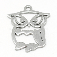 304 Stainless Steel Pendants, Owl, Stainless Steel Color, 19.5x16x1mm, Hole: 2mm(STAS-T008-014)