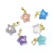 Natural & Synthetic Mixed Gemstone Charms, with Long-Lasting Plated Brass Findings, Faceted, Star, Golden, 14x13x5mm, Hole: 3.5x5.5mm(G-F584-A-G)